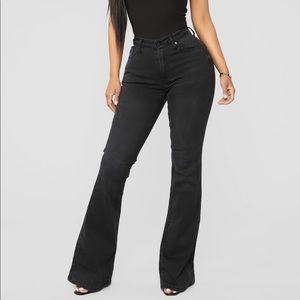 9.5” High rise Flare Black Jeans